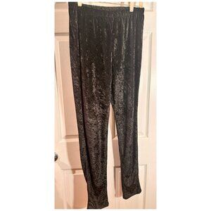 Women's Size Large Elastic Waist Black Crushed Velvet Straight Leg Pants Slacks